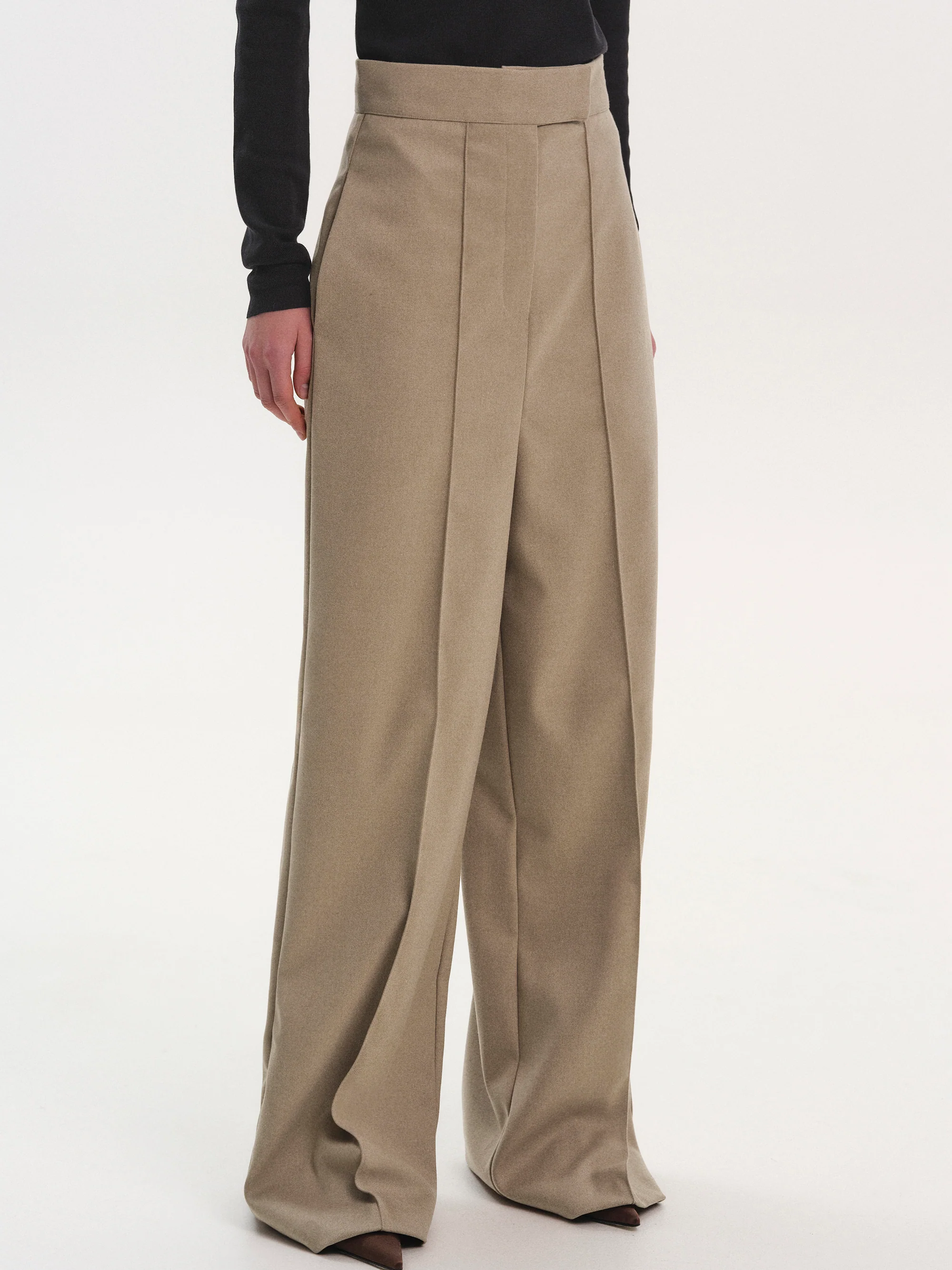 Selvan High Waist Creased Trousers, Mocha - Image 5