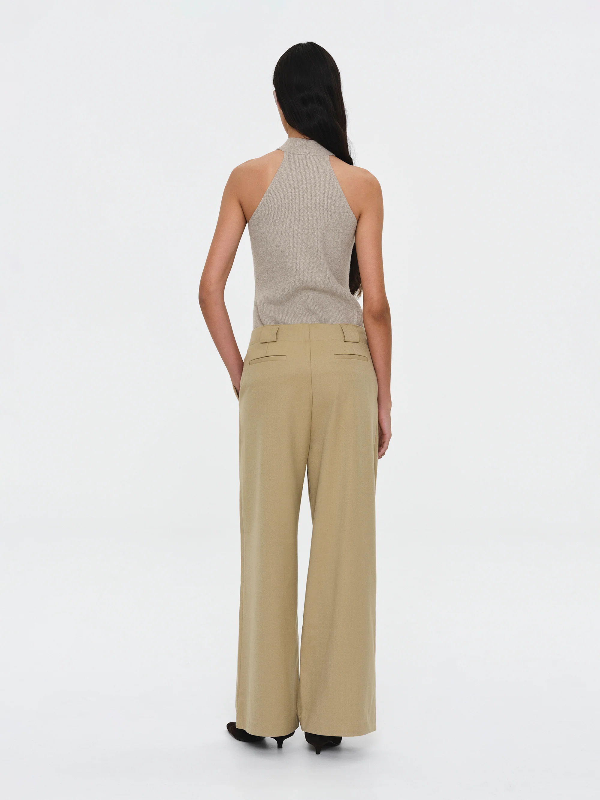 Single Pleated Trousers, Beige - Image 4