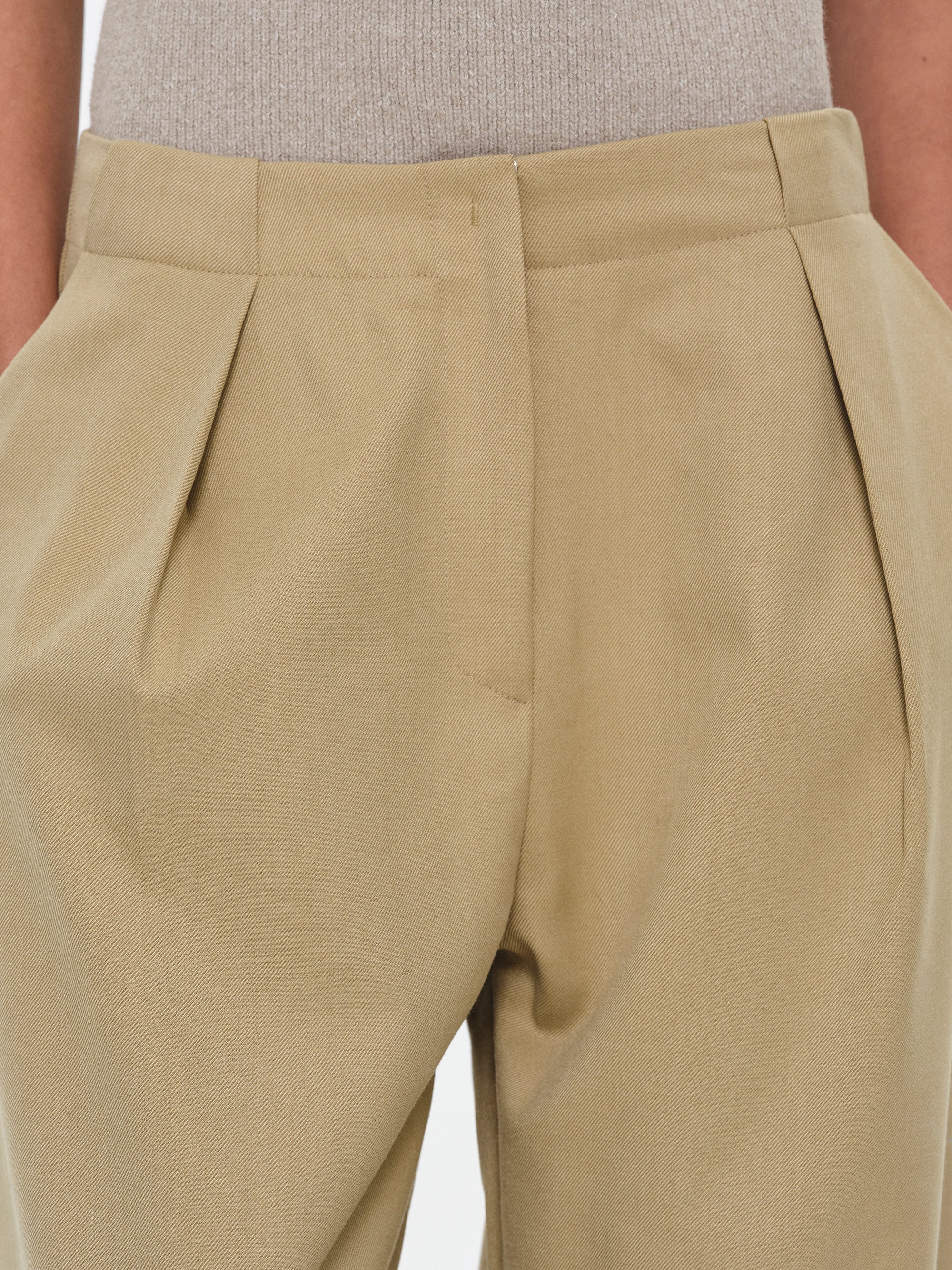 Single Pleated Trousers, Beige - Image 5