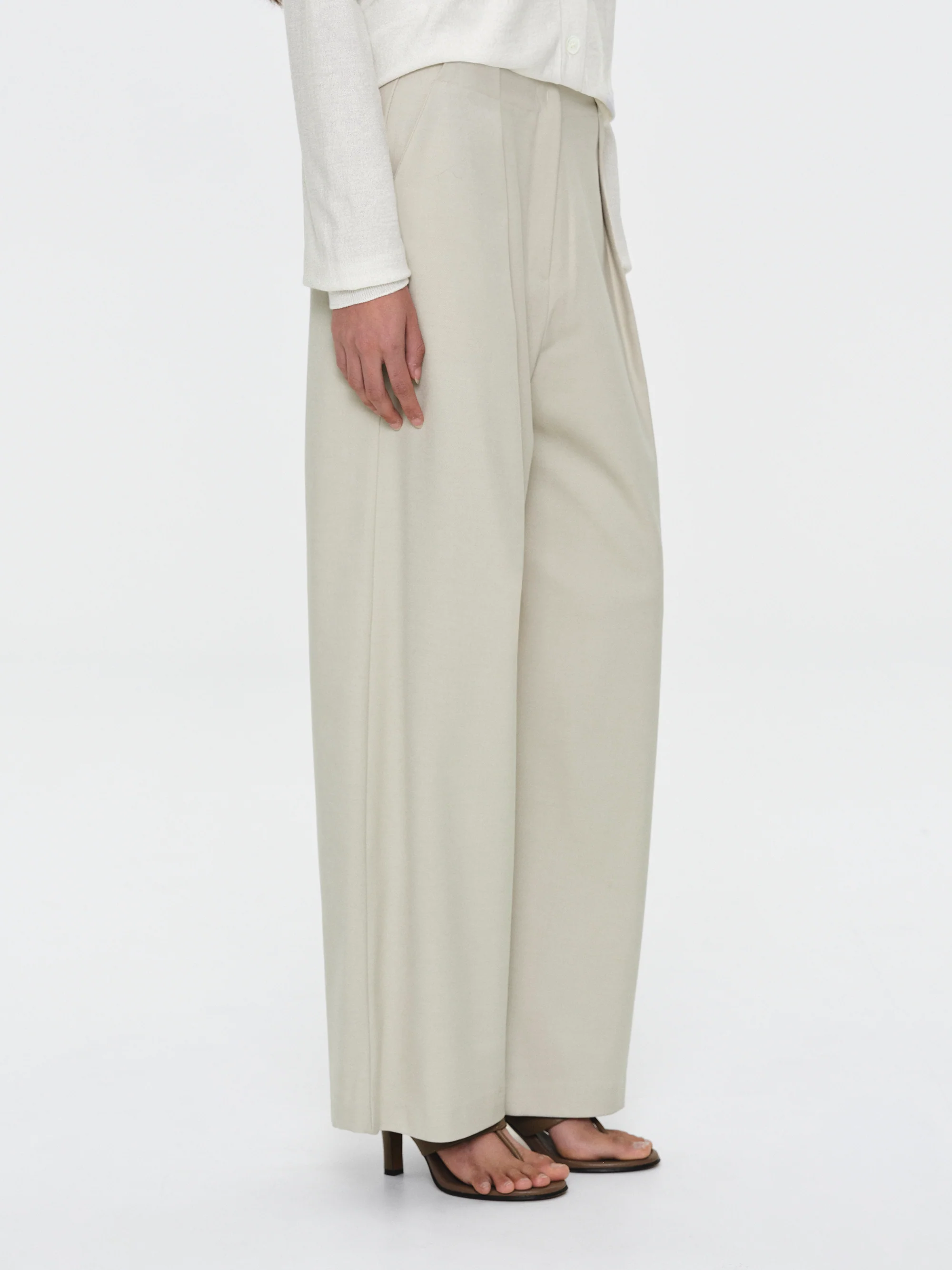 Single Pleated Trousers, Ivory - Image 3