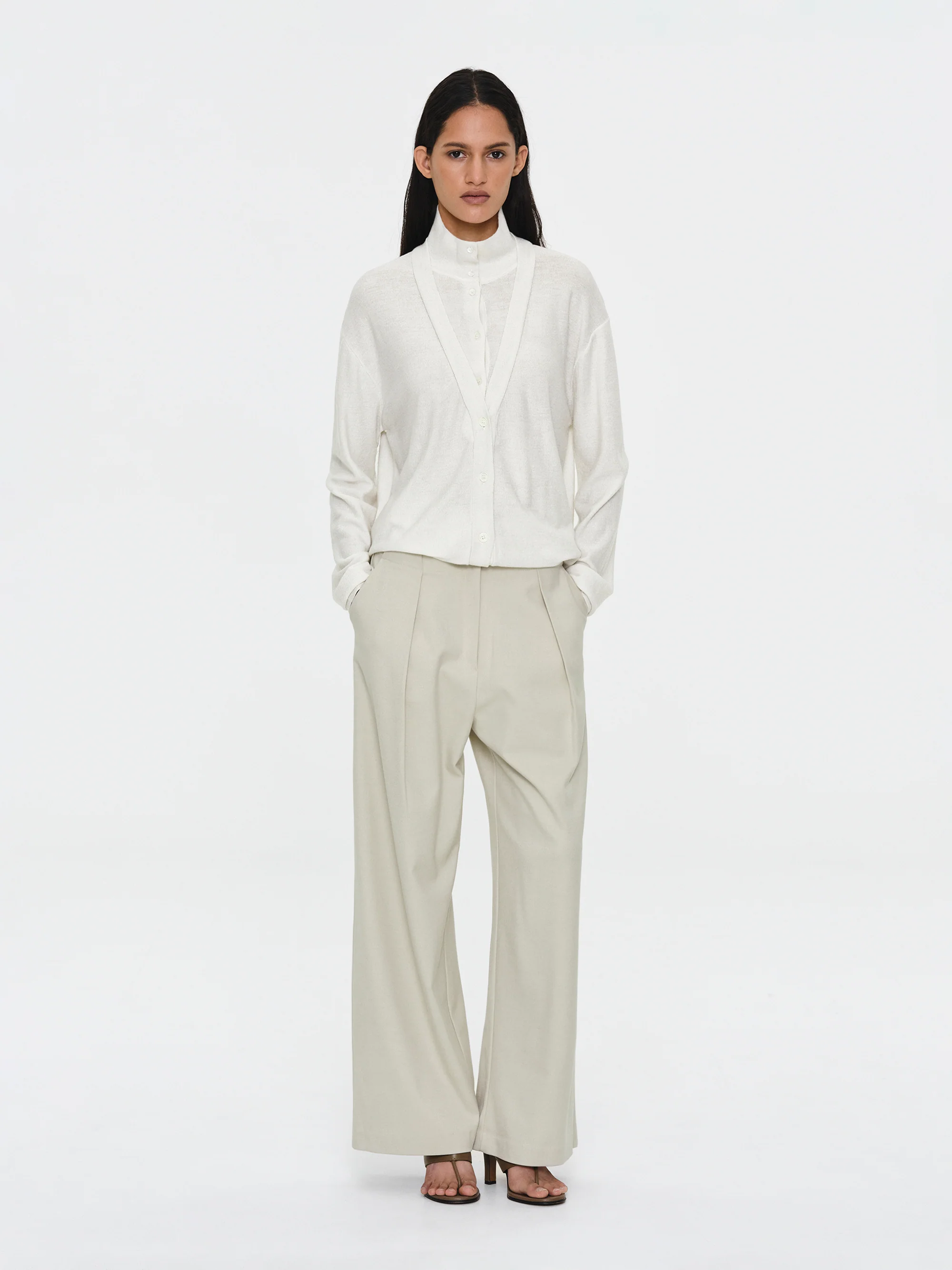 Single Pleated Trousers, Ivory - Image 4