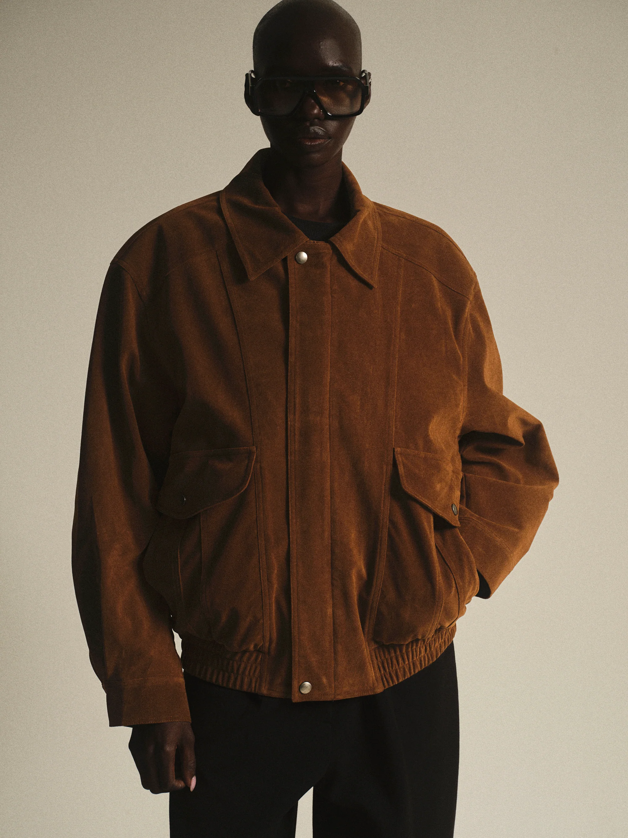Suede Effect Bomber Jacket, Cognac - Image 5