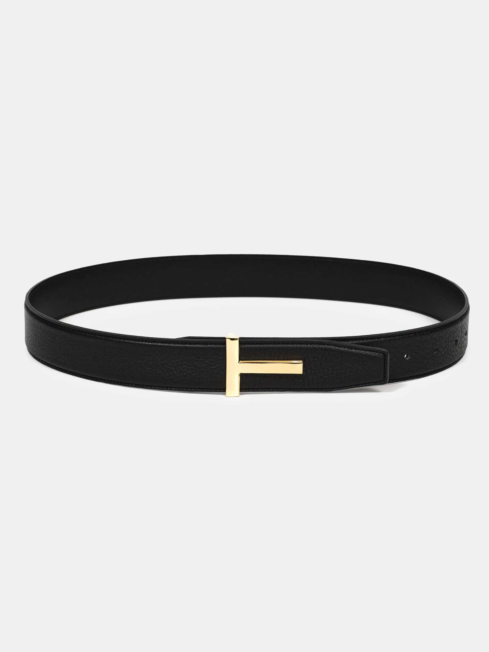 T-Buckle Leather Belt, Gold - Image 3