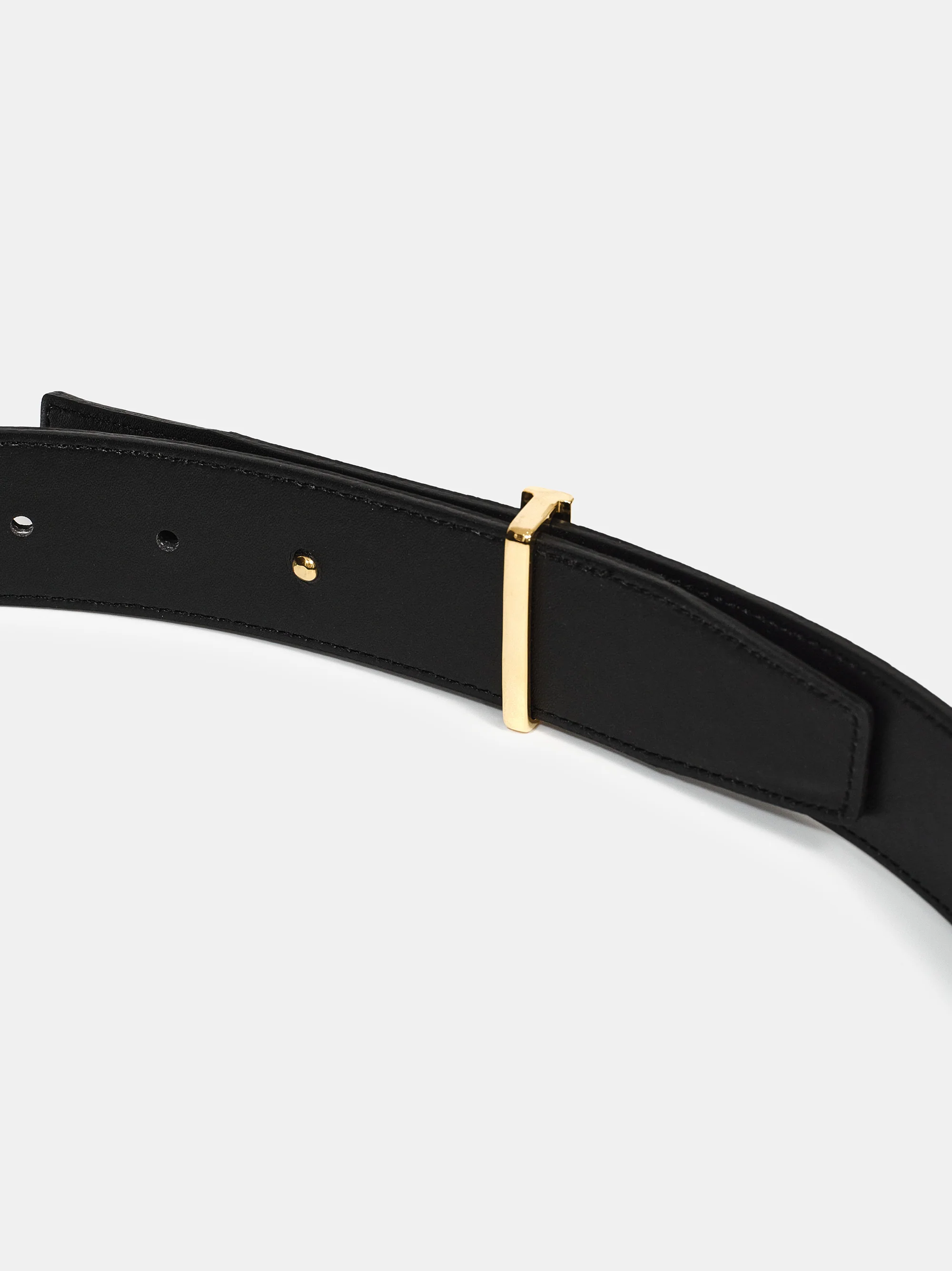 T-Buckle Leather Belt, Gold - Image 4