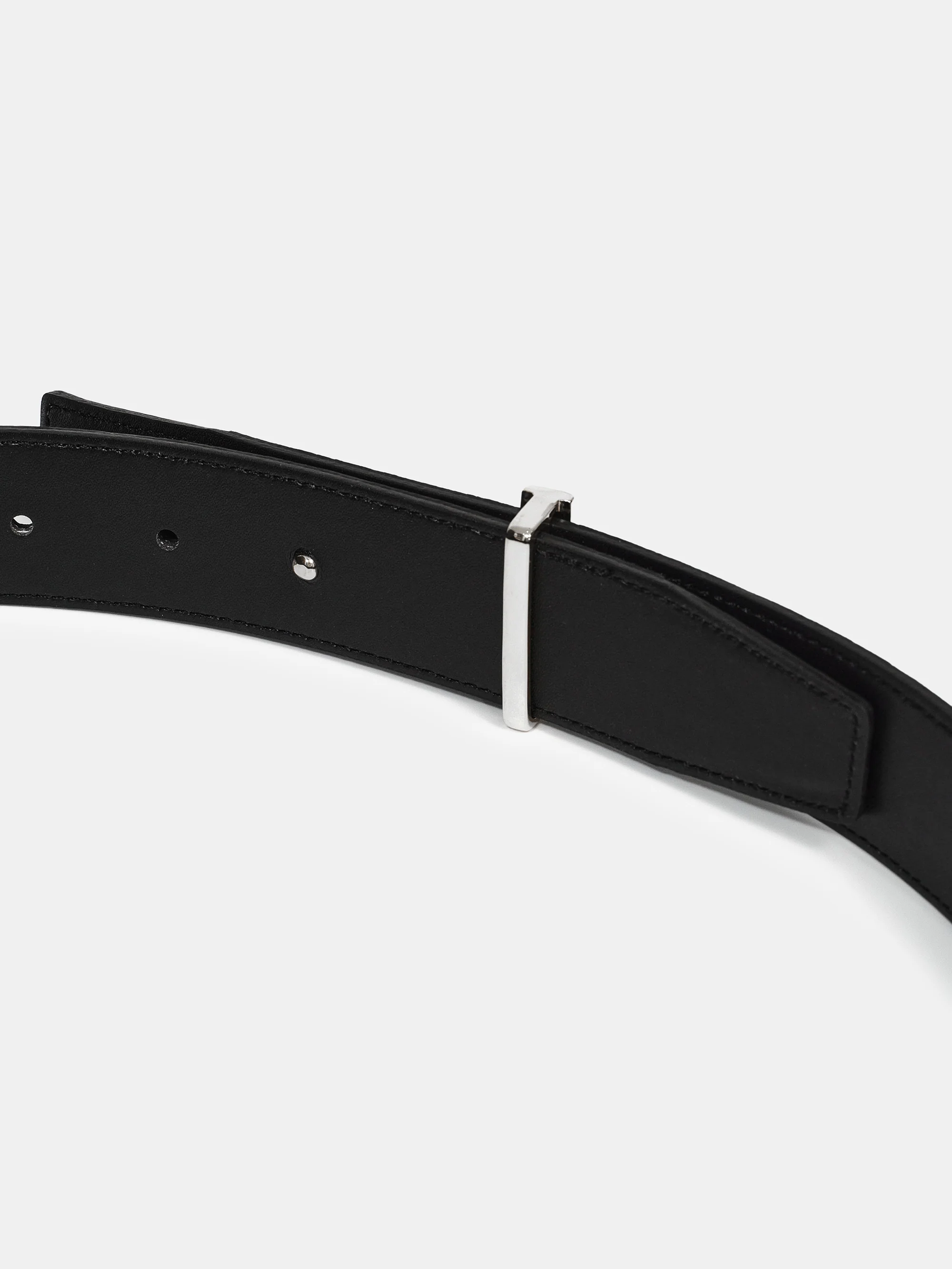 T-Buckle Leather Belt, Silver - Image 4