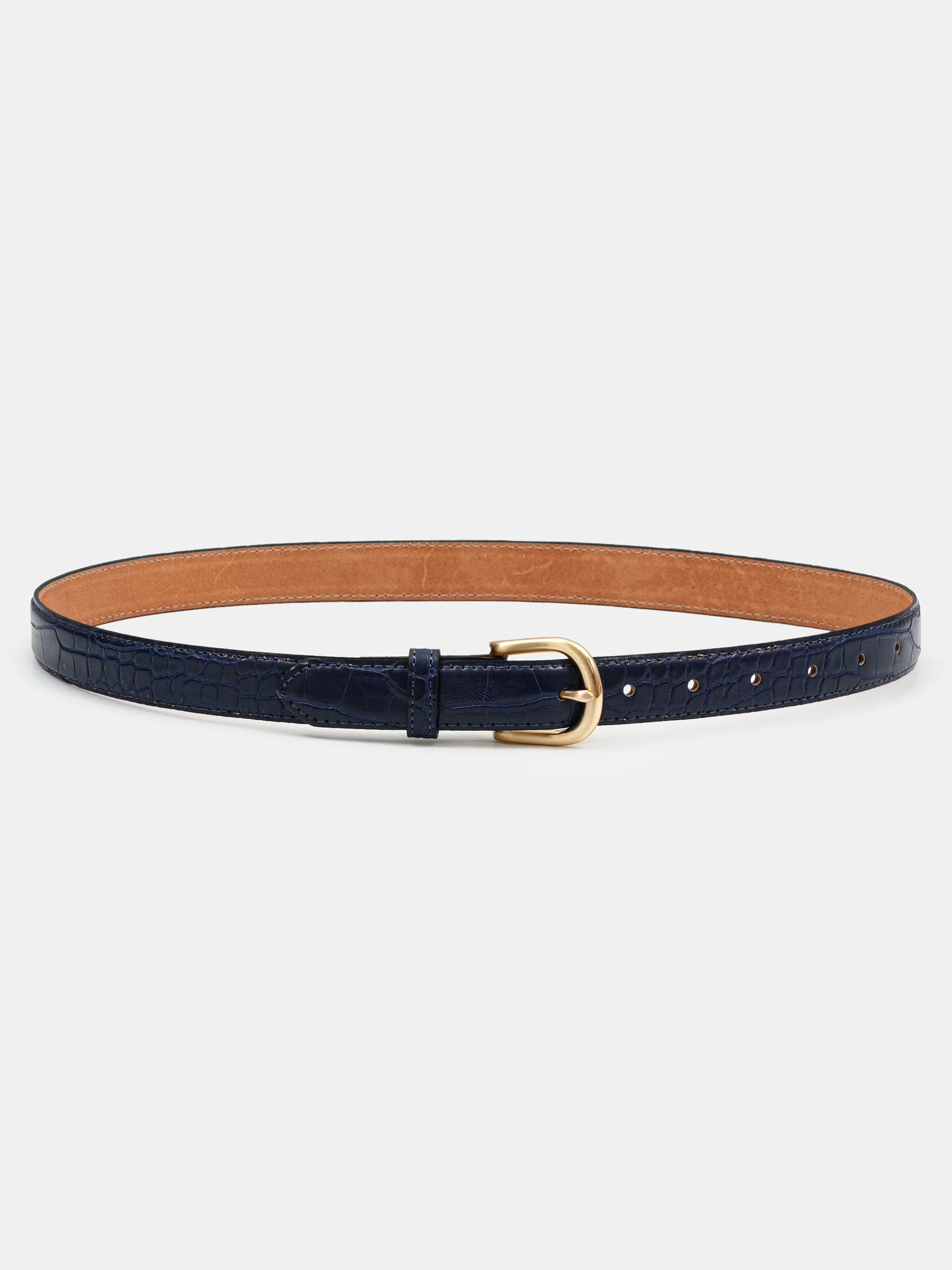Thin Croc-Effect Belt, Indigo Blue - Image 3
