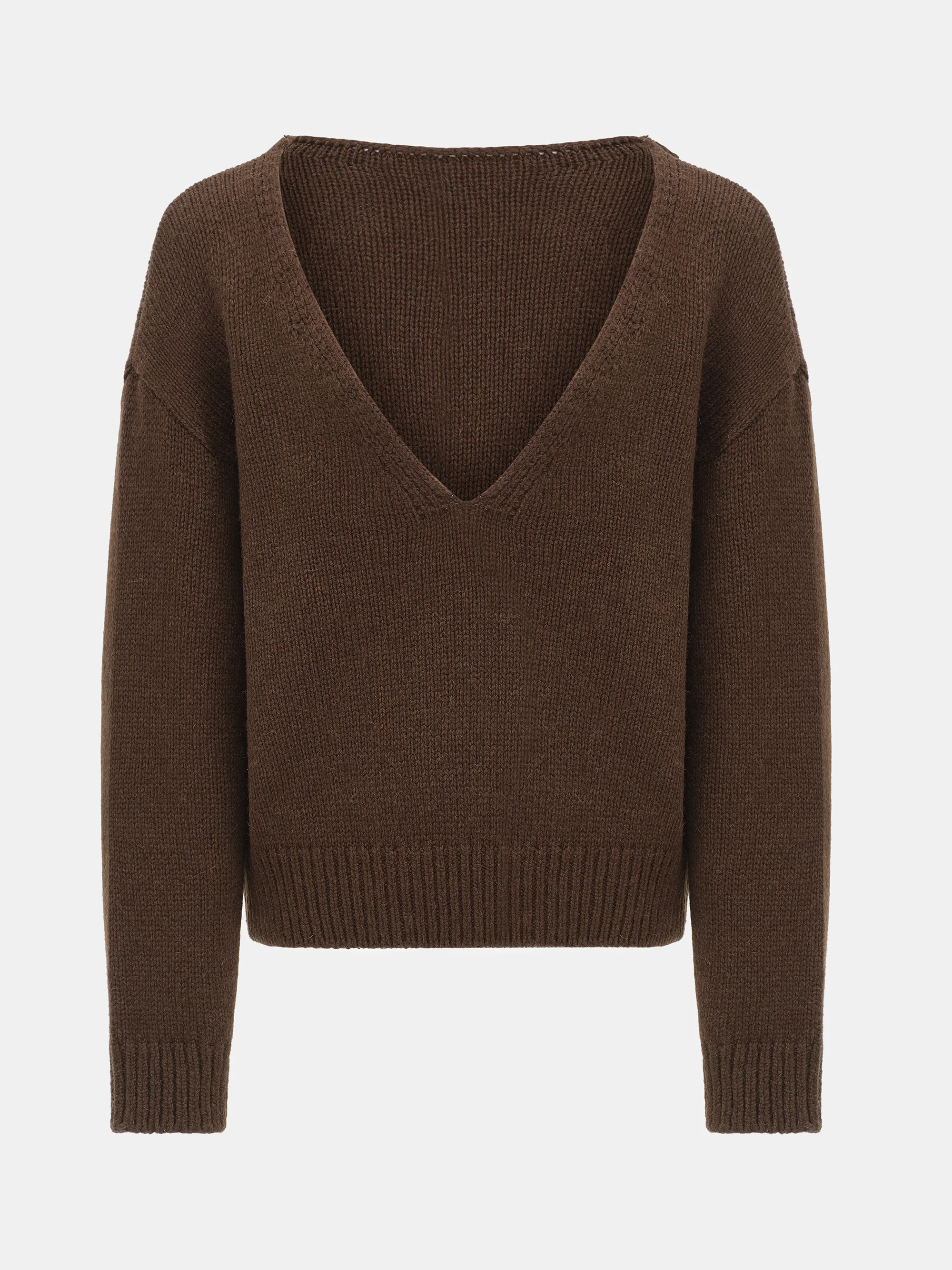 V-Back Sweater, Brown - Image 6