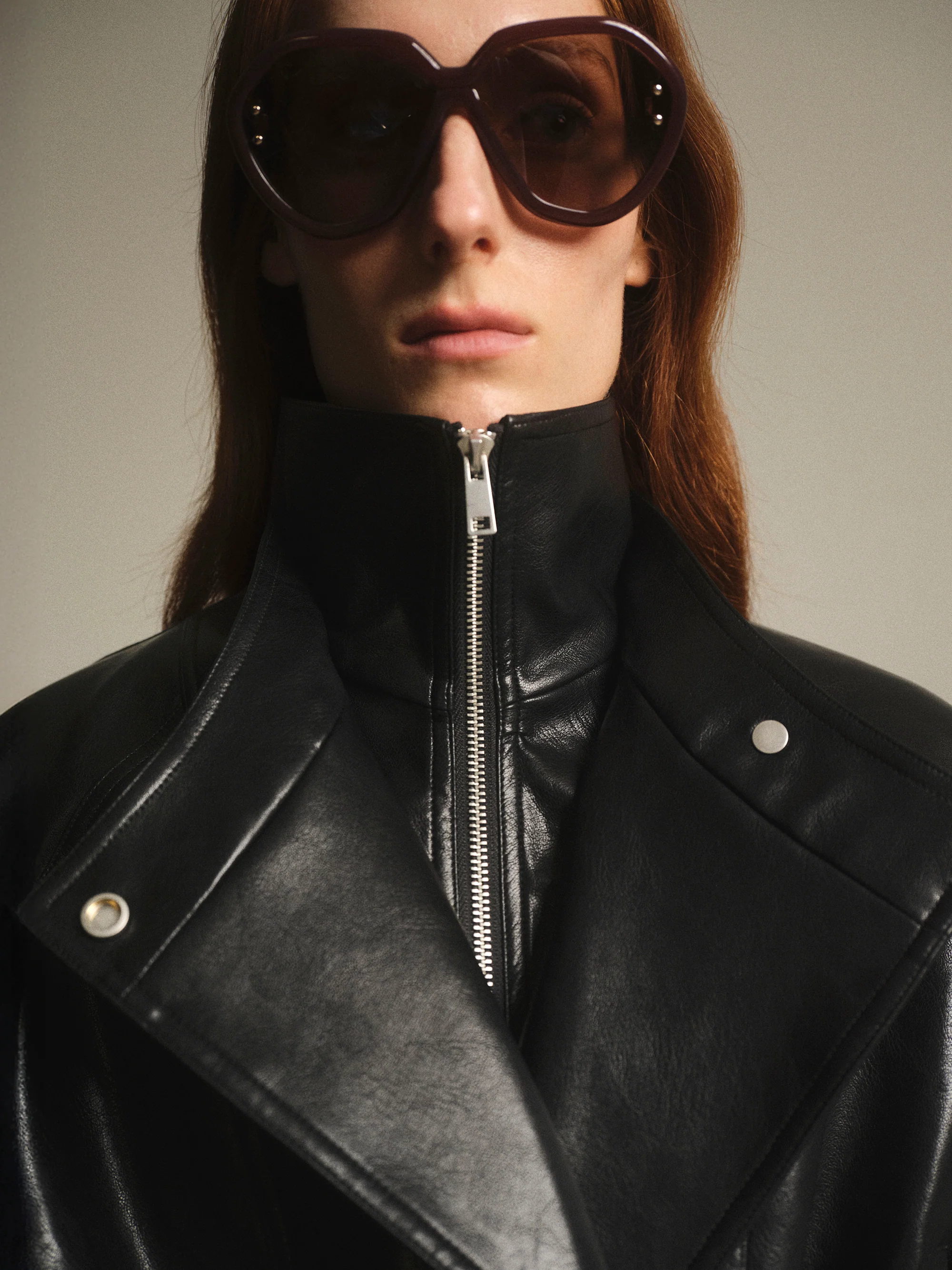 Veda High Collar Faux-Leather Jacket, Black - Image 3