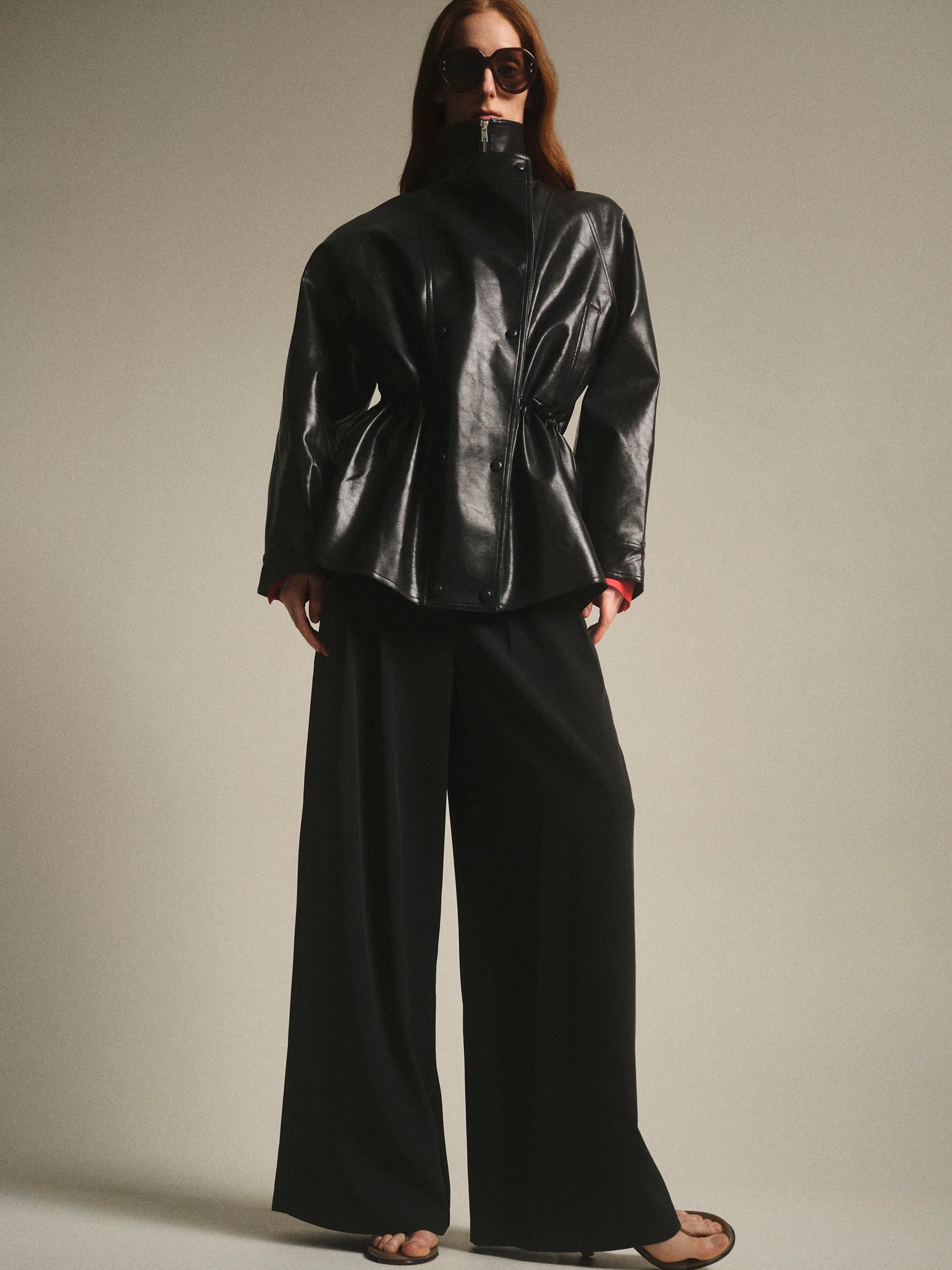 Veda High Collar Faux-Leather Jacket, Black - Image 5