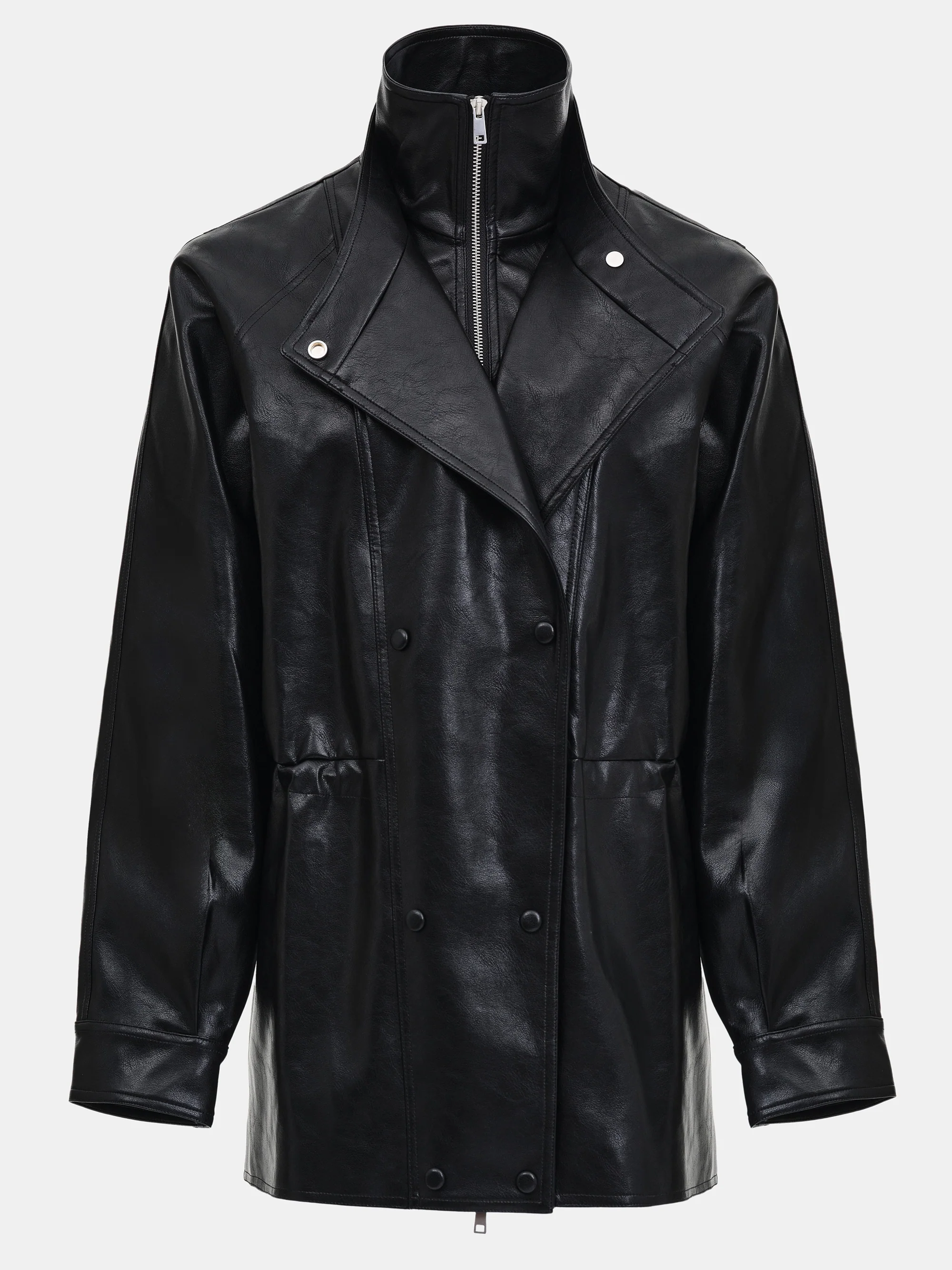 Veda High Collar Faux-Leather Jacket, Black - Image 6