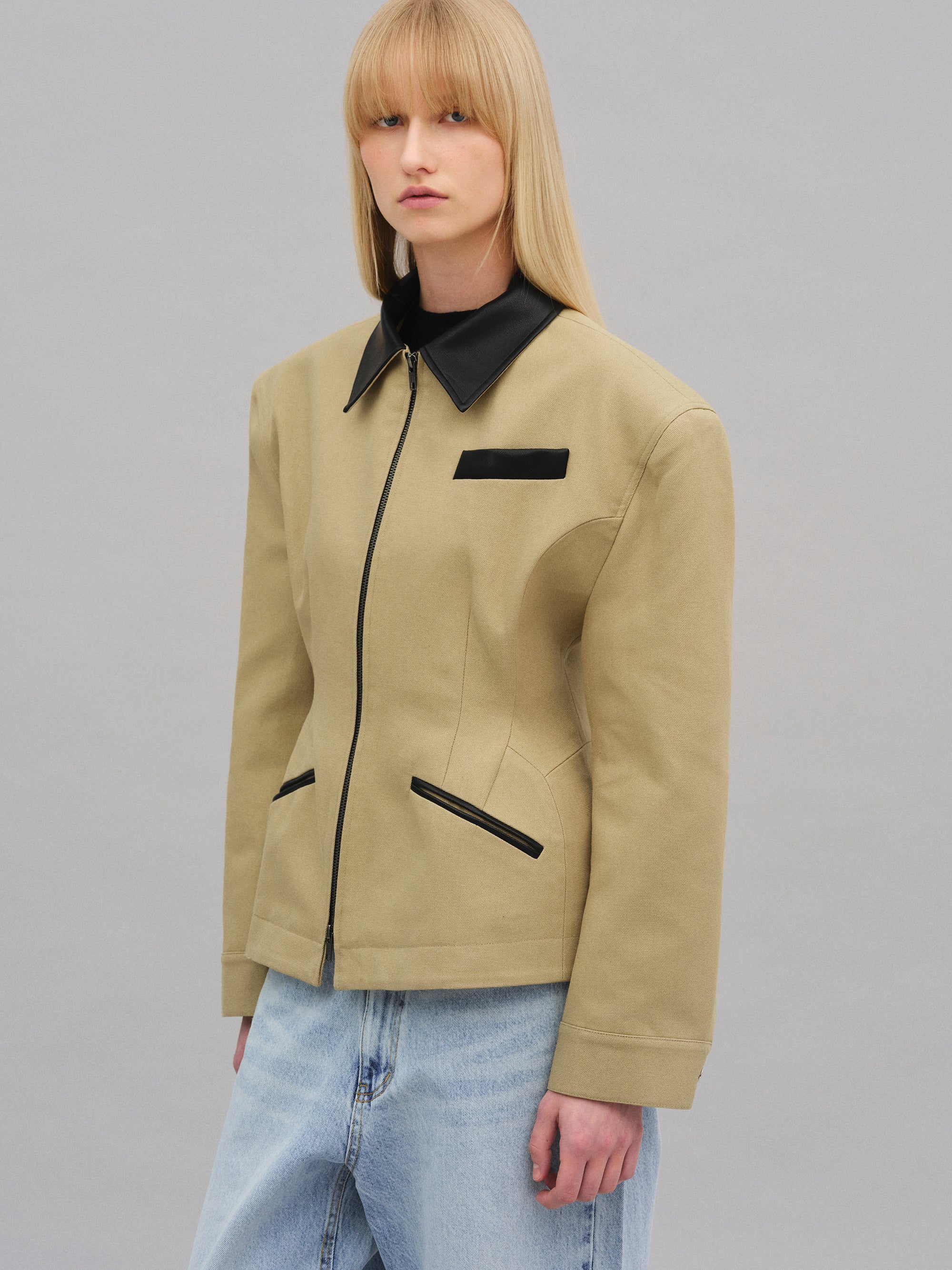 Vesta Hourglass Canvas Work Jacket, Beige - Image 4
