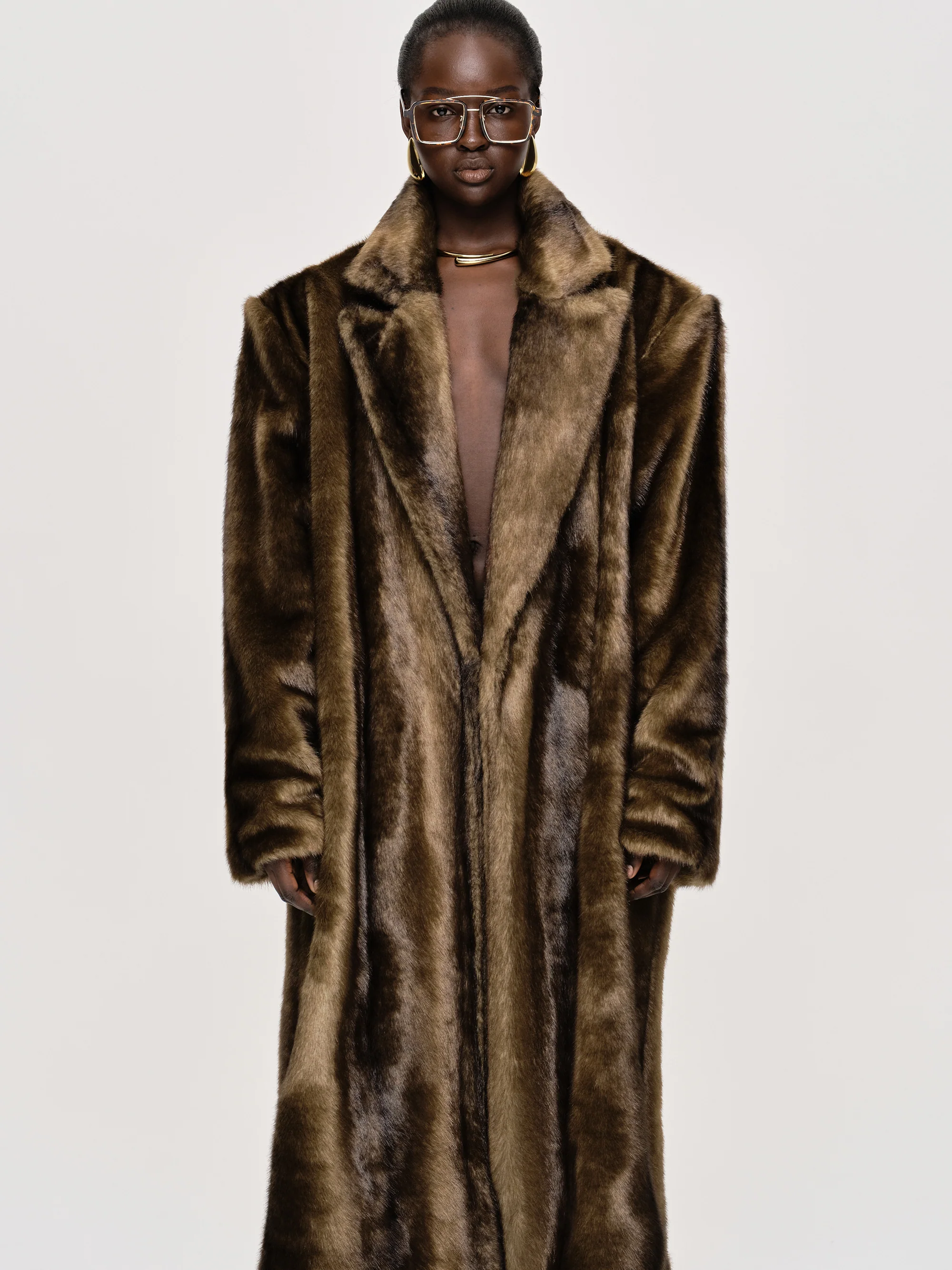 Wallis Oversized Grandpa Fur Coat, Espresso - Image 3