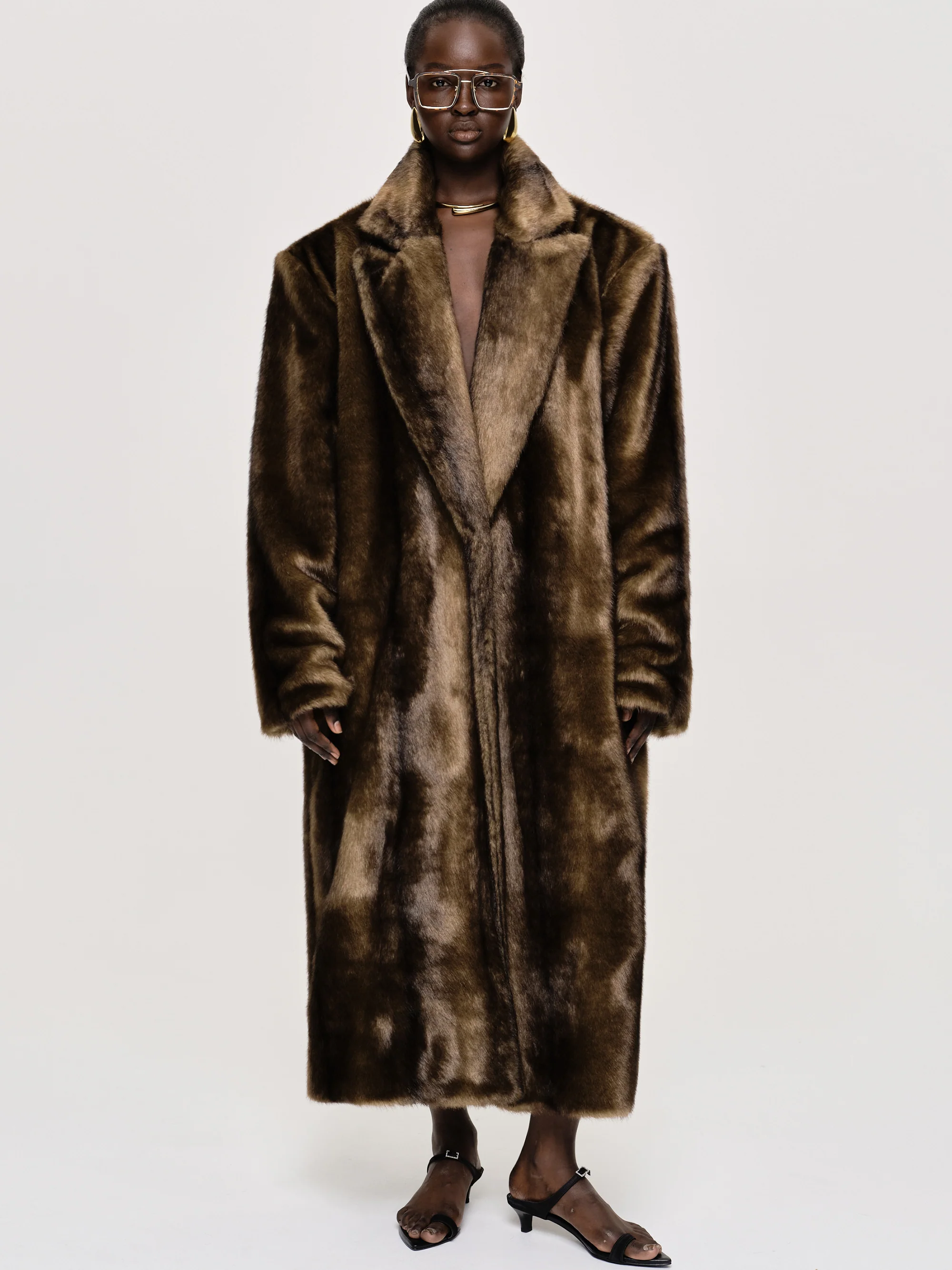 Wallis Oversized Grandpa Fur Coat, Espresso - Image 5