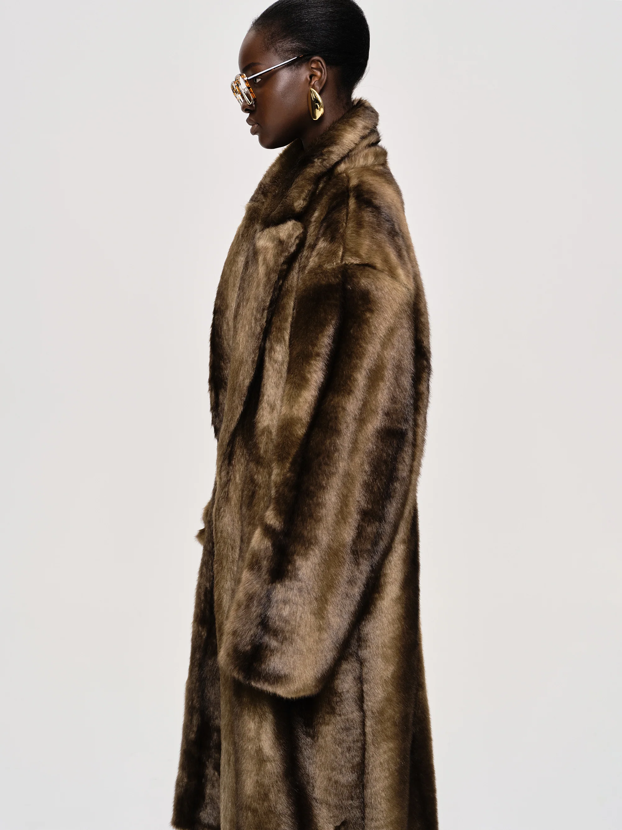 Wallis Oversized Grandpa Fur Coat, Espresso - Image 6