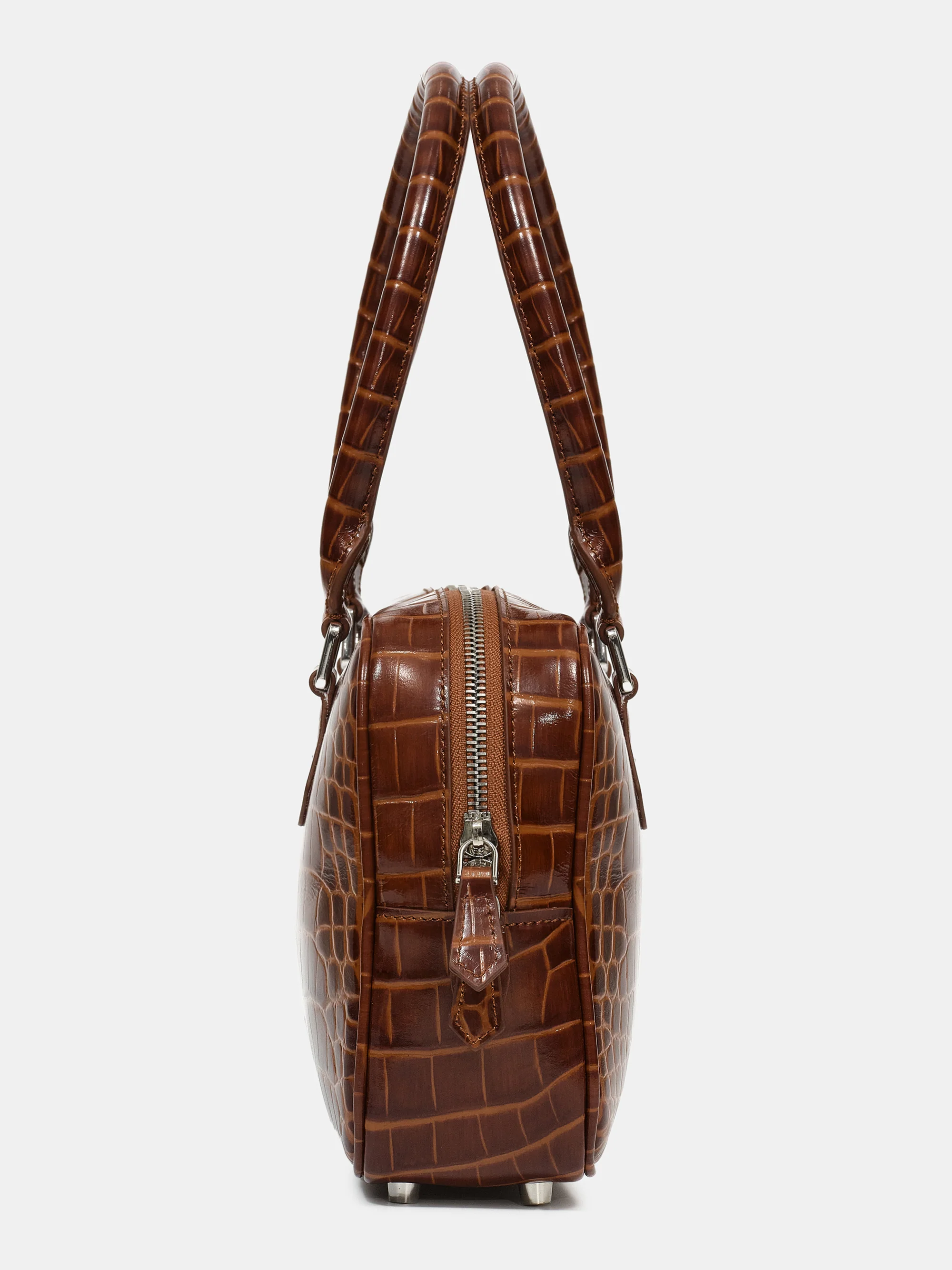 Yves Croc-embossed Leather Bag, Chocolate - Image 6