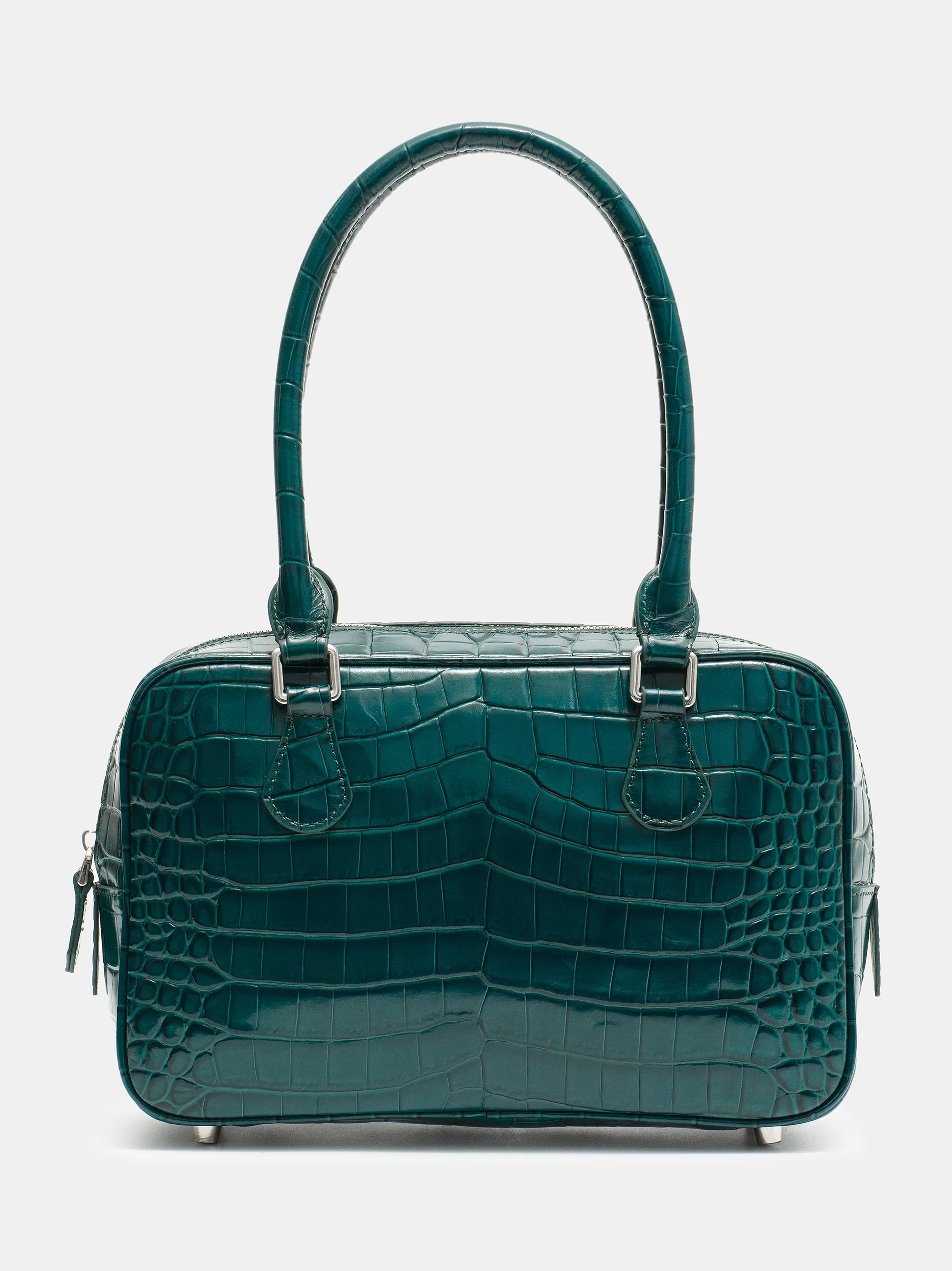 Yves Croc-embossed Leather Bag, English Green - Image 3