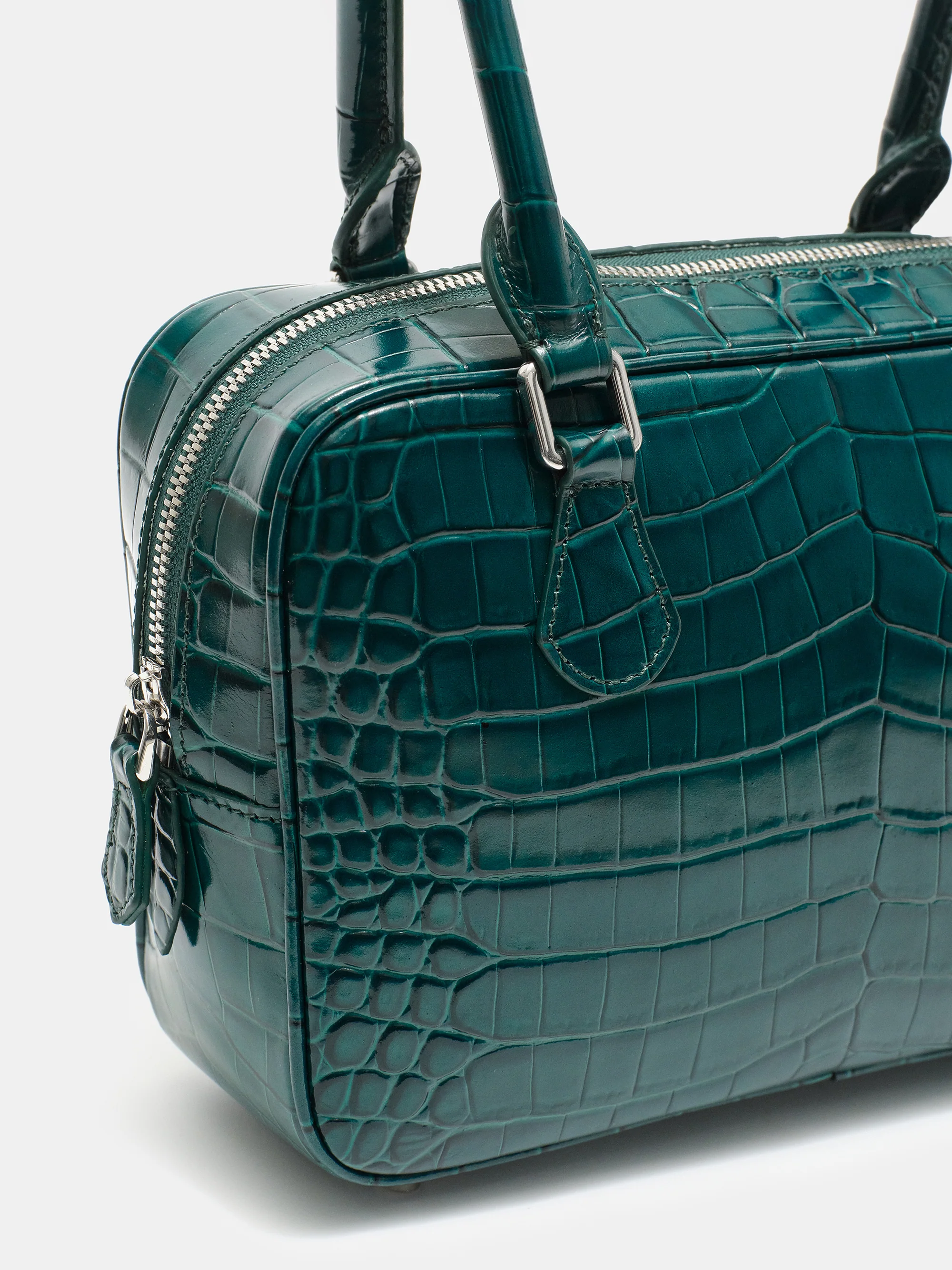 Yves Croc-embossed Leather Bag, English Green - Image 4