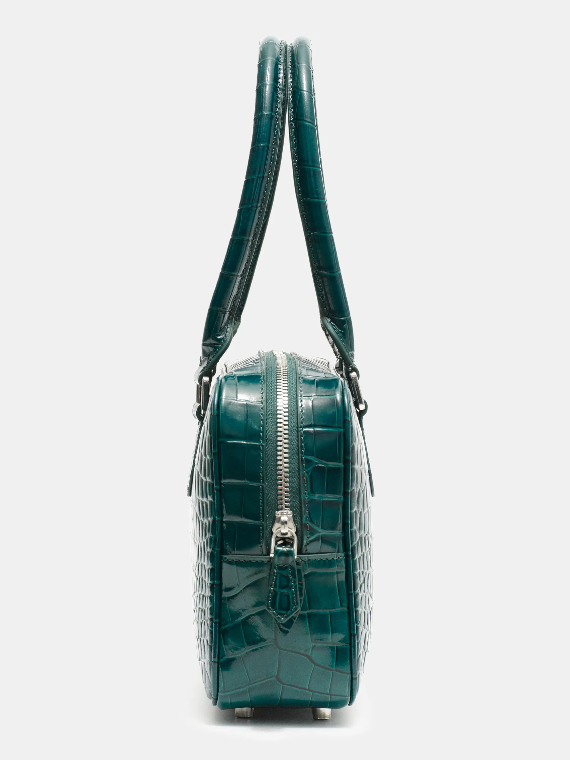 Yves Croc-embossed Leather Bag, English Green - Image 5