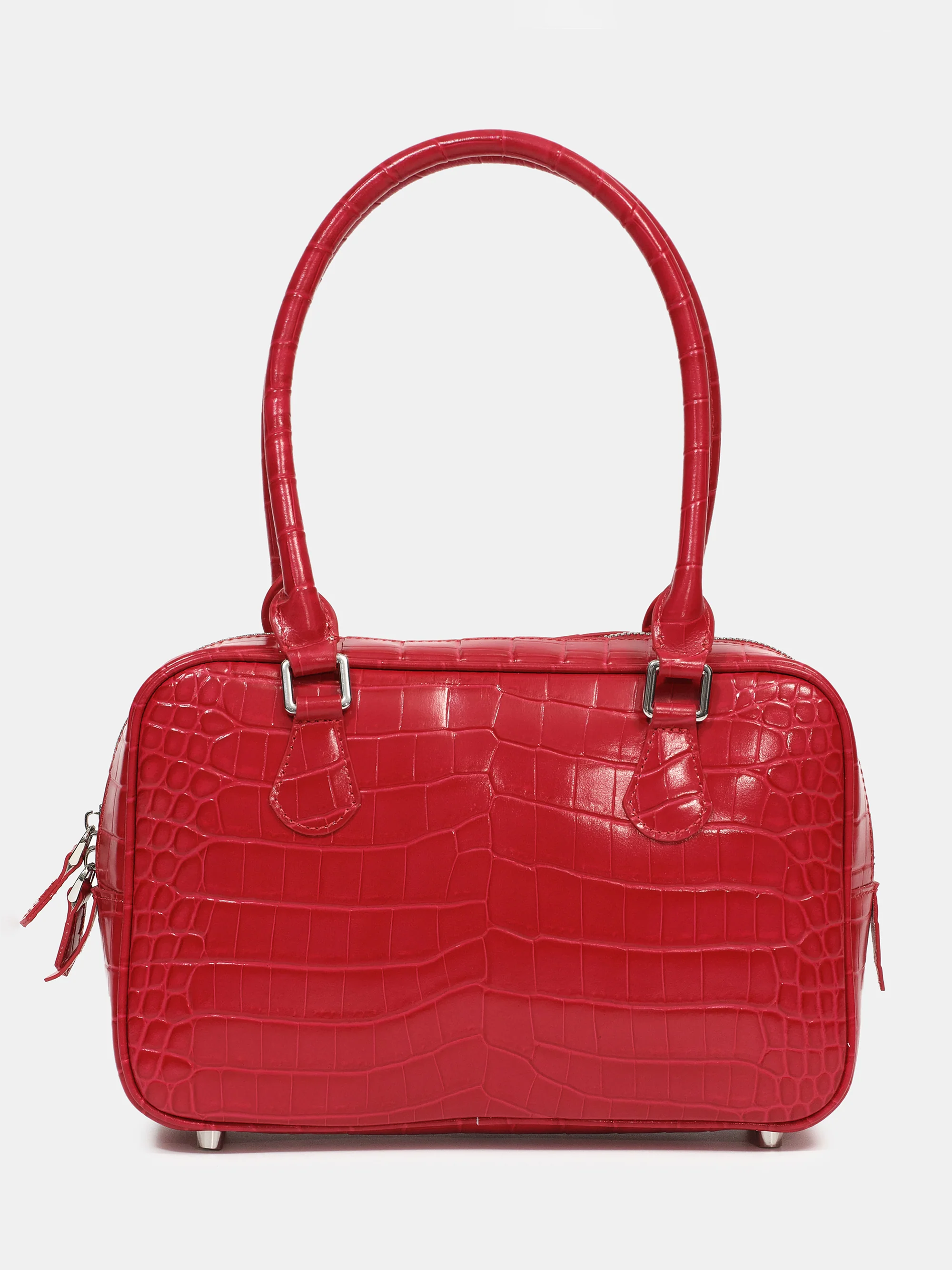 Yves Croc-embossed Leather Bag, Red - Image 3