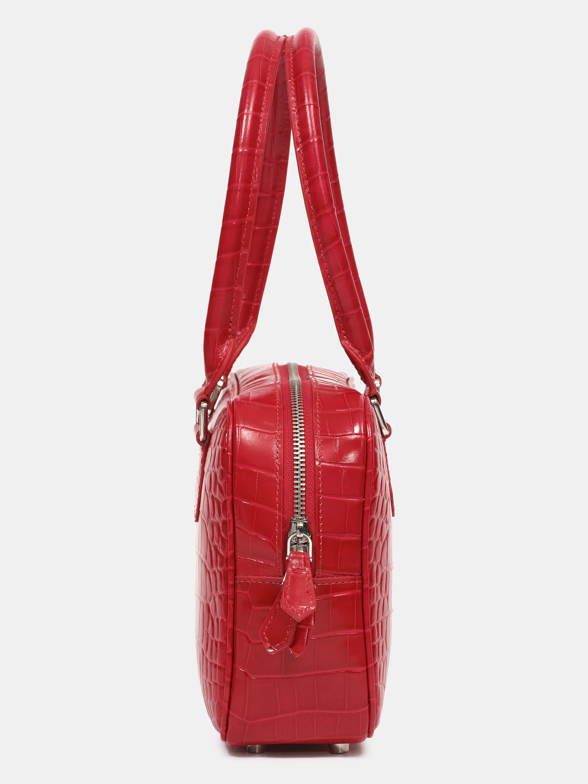 Yves Croc-embossed Leather Bag, Red - Image 4