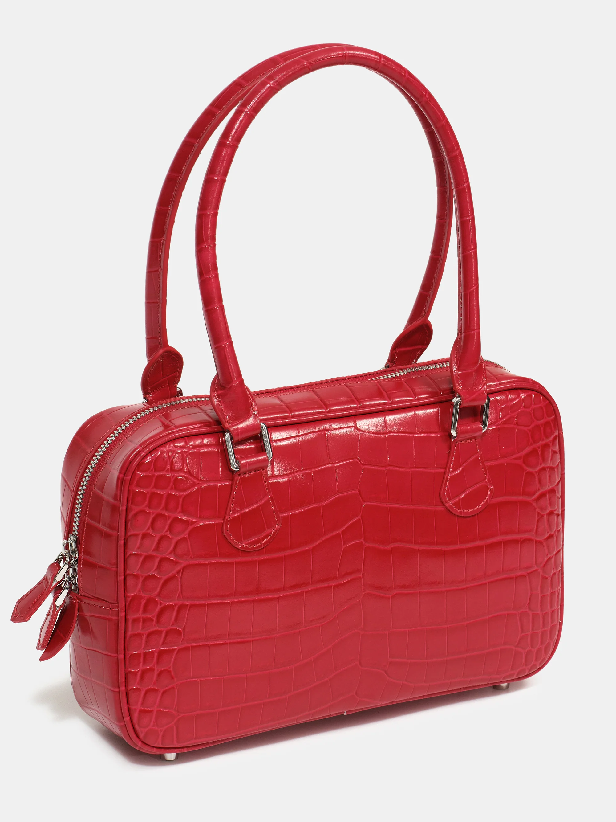 Yves Croc-embossed Leather Bag, Red - Image 5